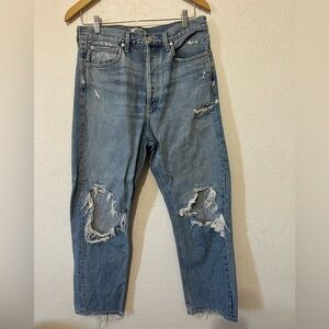 AGOLDE 90's Mid Rise Loose Fit jeans in a medium wash with destroyed - Size 29